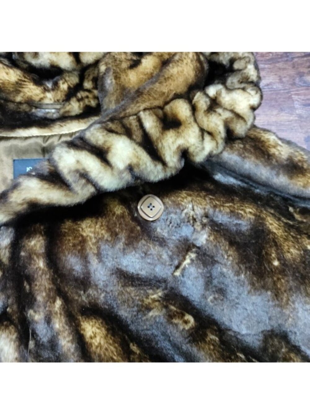 Jones New York Lux Brown Faux Fur Coat Hook Closure Hooded Coat Women's Size 1X - Picture 12 of 16